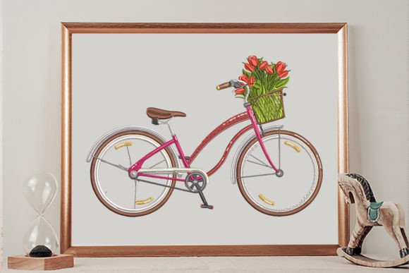 Charming Bicycle and Flowers Embroidery Design