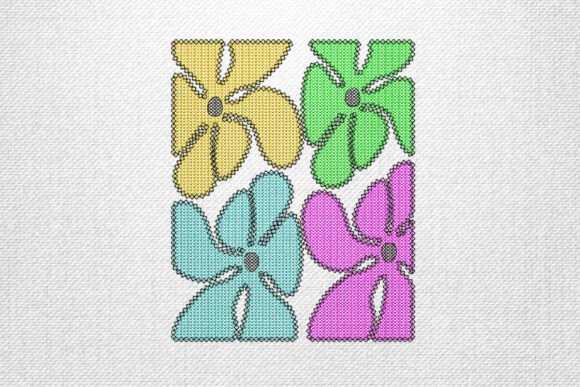 Charming Colorful Cross Stitch-Style Flowers