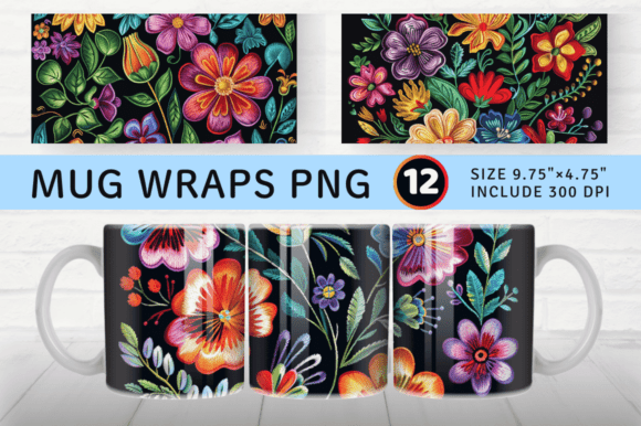 Flowers Embroidery Mug Wrap for Seasonal Delight
