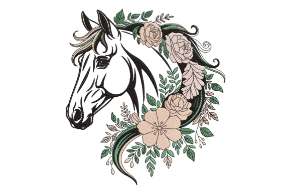 Horse with Roses: A Charming Embroidery Design