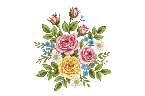 Pink Roses Embroidery for Boutique Apparel
