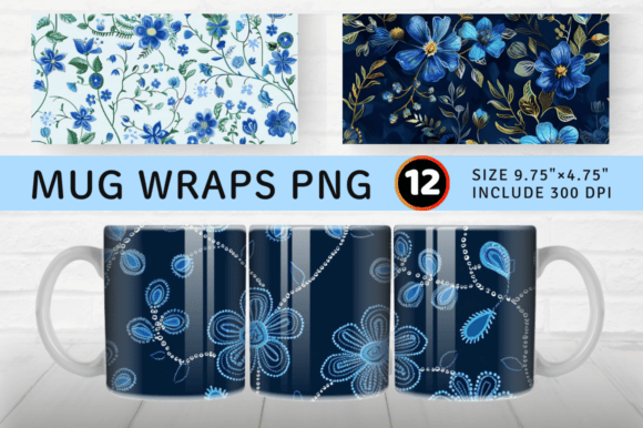Review: Blue Embroidery Flowers Mug Wrap Sublima