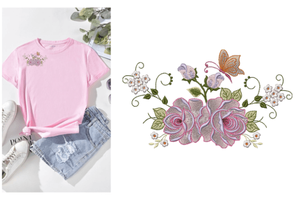Roses and Butterfly: A Whimsical Embroidery Delight