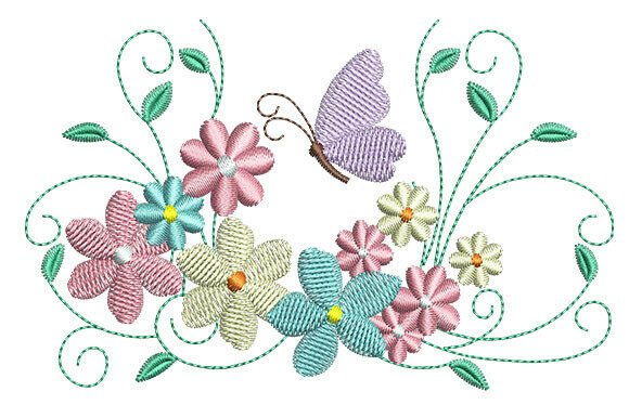 Spring Flowers and Butterfly: A Charming Embroidery